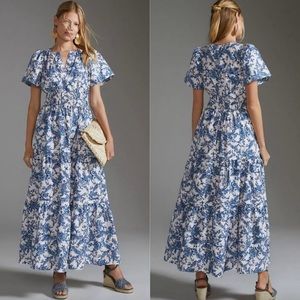 Anthropologie Somerset Maxi Dress Women’s Medium Ivory White Blue Floral Print